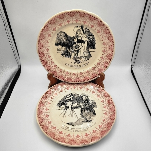 Digoin & Sarreguemines - set of 2 Antique Hand-Painted Dessert Plates - Picture 1 of 9